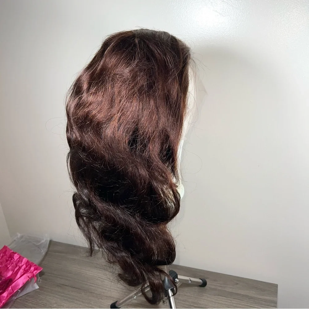 Chocolate Brown Human Hair Body Wave Lace Front 26 Inch Wig